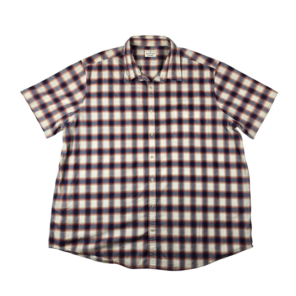 Mutual Weave‎ Plaid Button Down Shirt Mens 3XLT Blue Red Short Sleeve Stretch
